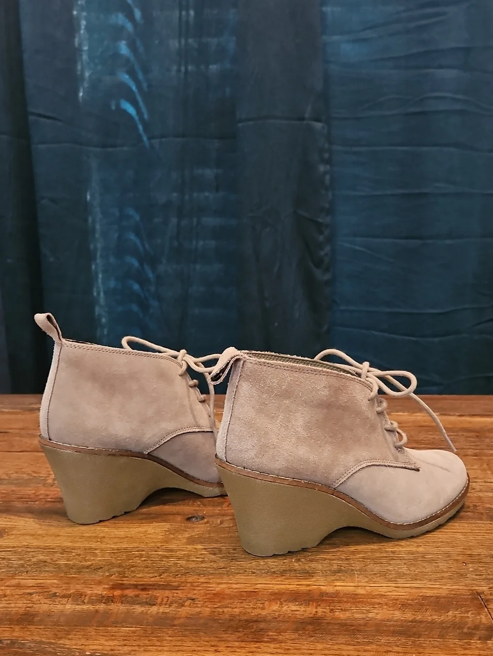 Sonoma Taupe Suede Genuone Leather‎ Lace-Up Wedge Booties